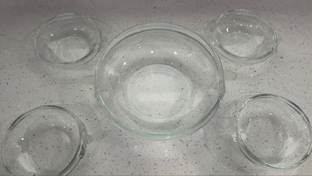 Vintage Mikasa Satin Rose Crystal Bowl Set 5pc Walther Glass West Germany